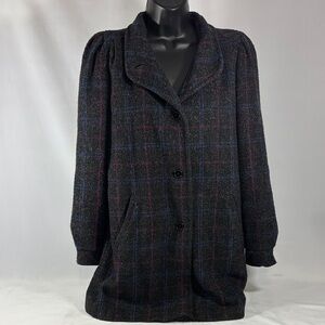 Vintage New York Girl Wool Black Plaid Women's Coat **